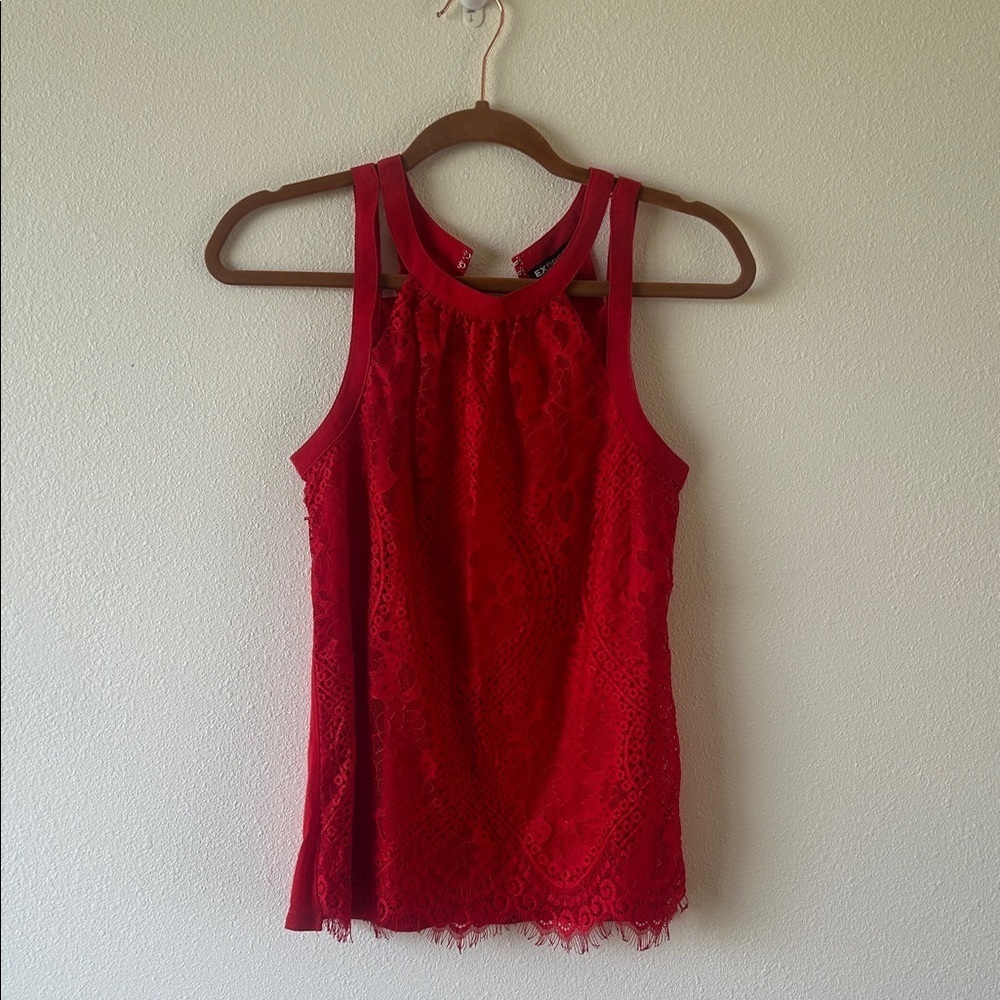 Express Vibrant Red Lace Tank Top